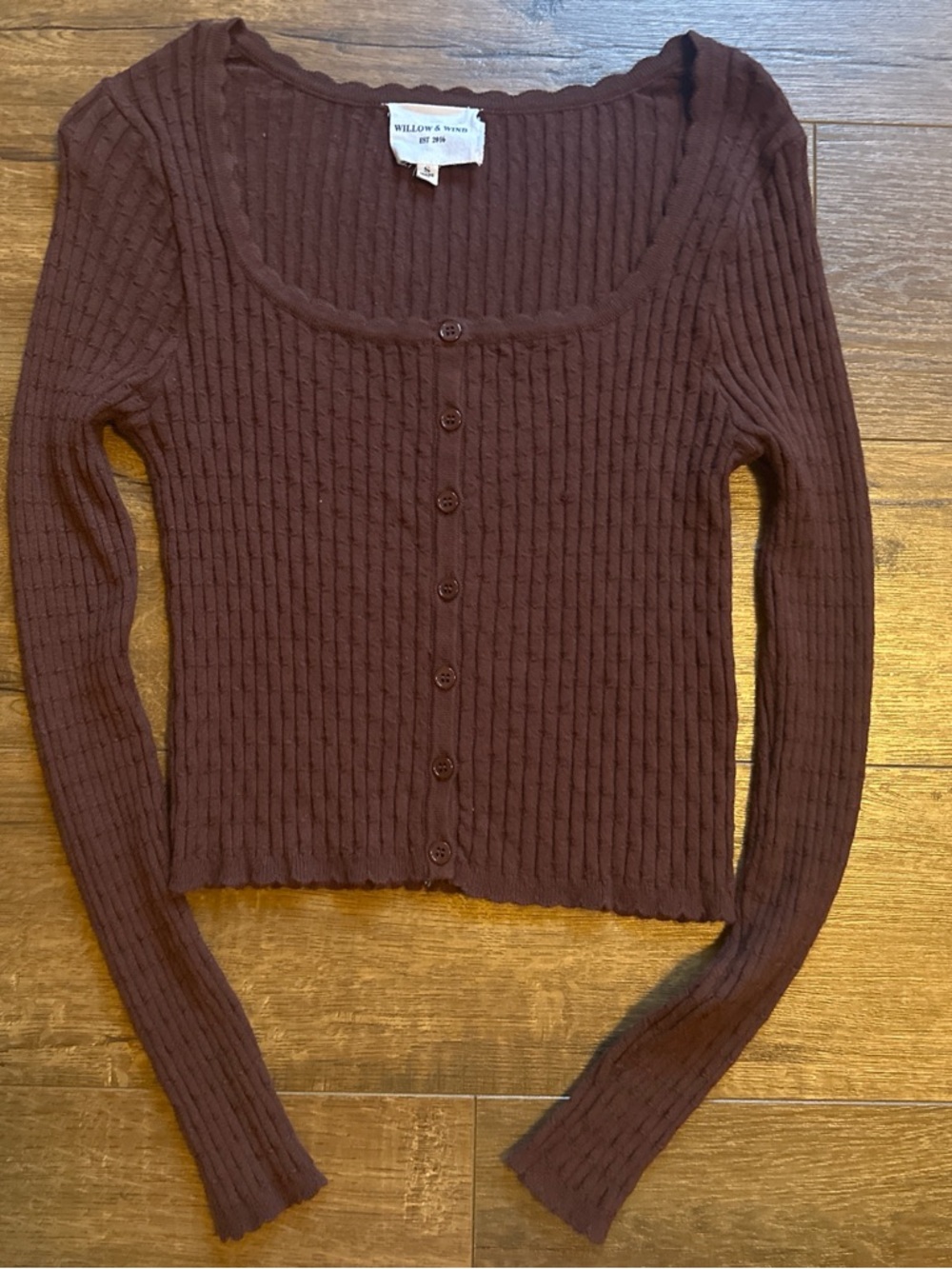 Willow & Wind Ribbed Button-Front Brown Cardigan